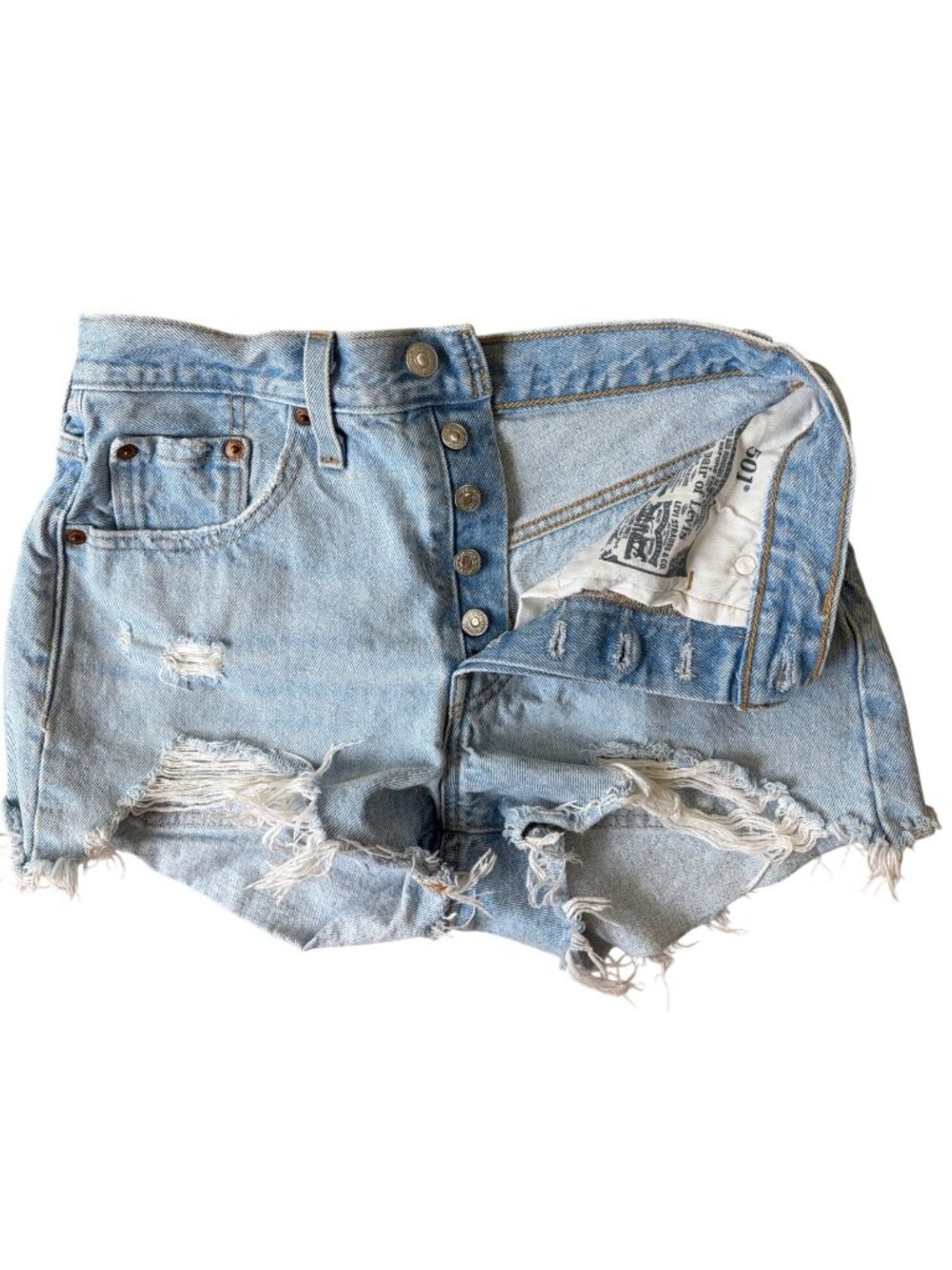 Levi's 501 Button Fly Distressed Destroyed HighRise VSCO Cutoff Shorts W25 Indie